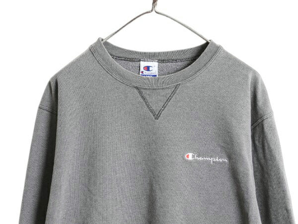 90s チャンピオン ワンポイント スウェット メンズ レディース L 古着 90年代 オールド Champion 裏起毛 トレーナー スクリプト ロゴ 刺繍