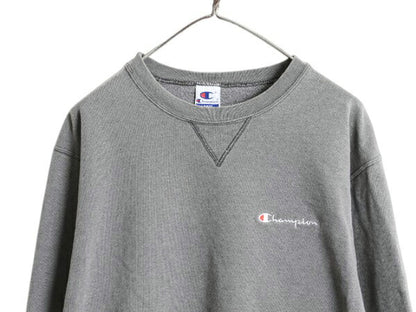 90s チャンピオン ワンポイント スウェット メンズ レディース L 古着 90年代 オールド Champion 裏起毛 トレーナー スクリプト ロゴ 刺繍