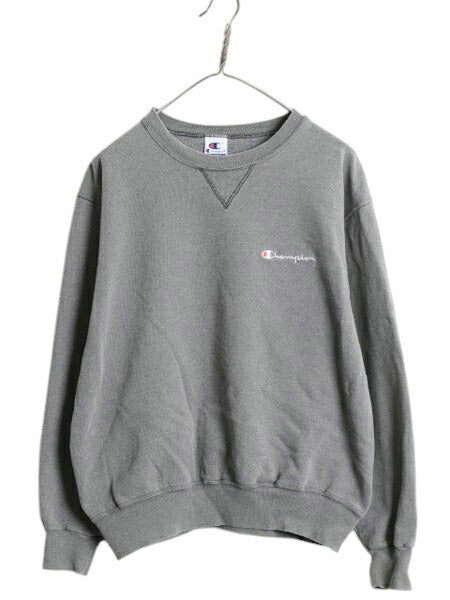 90s チャンピオン ワンポイント スウェット メンズ レディース L 古着 90年代 オールド Champion 裏起毛 トレーナー スクリプト ロゴ 刺繍