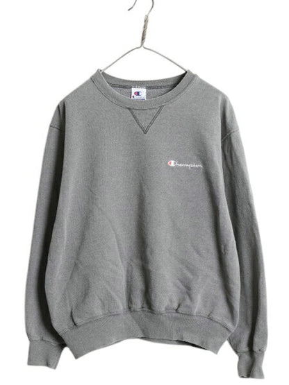 90s チャンピオン ワンポイント スウェット メンズ レディース L 古着 90年代 オールド Champion 裏起毛 トレーナー スクリプト ロゴ 刺繍