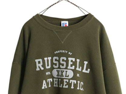 90s ラッセル 4段 プリント スウェット メンズ レディース XL / 90年代 オールド RUSSELL 前V トレーナー 裏起毛 スエット 大きいサイズ 緑
