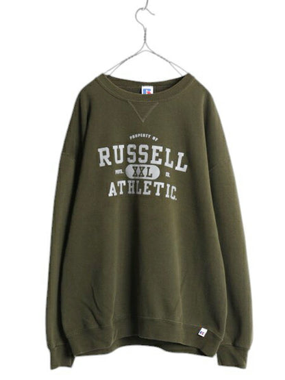 90s ラッセル 4段 プリント スウェット メンズ レディース XL / 90年代 オールド RUSSELL 前V トレーナー 裏起毛 スエット 大きいサイズ 緑