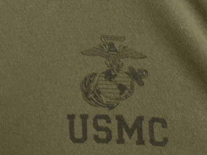米軍実物 USA製 USMC プリント スウェット メンズ M 古着 07年製 マリンコープ 海兵隊 トレーナー ミリタリー 裏起毛 ワンポイント 軍物 OD