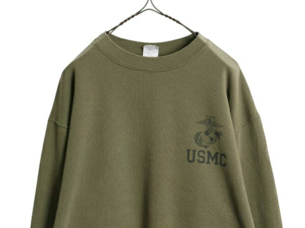 米軍実物 USA製 USMC プリント スウェット メンズ M 古着 07年製 マリンコープ 海兵隊 トレーナー ミリタリー 裏起毛 ワンポイント 軍物 OD