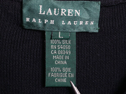 00s LAUREN ラルフローレン 高級 100% シルク 半袖 ニット カーディガン レディース L オールド ポロ 薄手 前開き 羽織り セーター 黒 無地