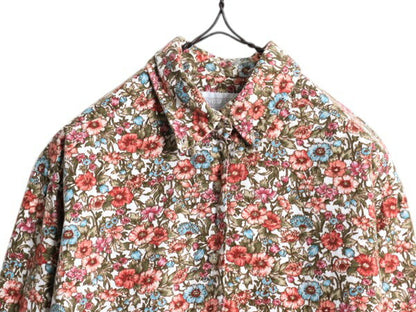 90s USA製 ランズエンド 花柄 ボタンダウン シャツ レディース M / オールド LANDS END 長袖シャツ ブラウス 総柄 マルチカラー コットン