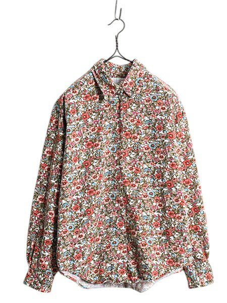 90s USA製 ランズエンド 花柄 ボタンダウン シャツ レディース M / オールド LANDS END 長袖シャツ ブラウス 総柄 マルチカラー コットン