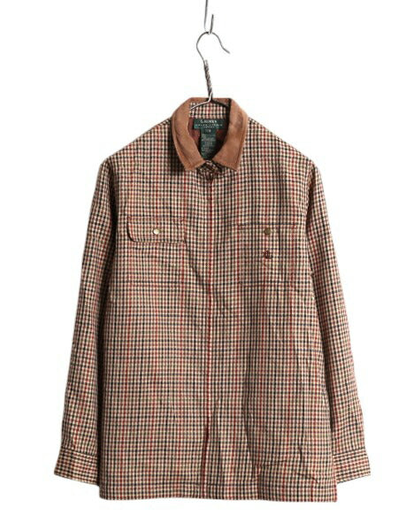 00s LAUREN ラルフローレン フルジップ シャツ ジャケット レディース M オールド ガンクラブ チェック 長袖シャツ 襟 スウェード ボックス
