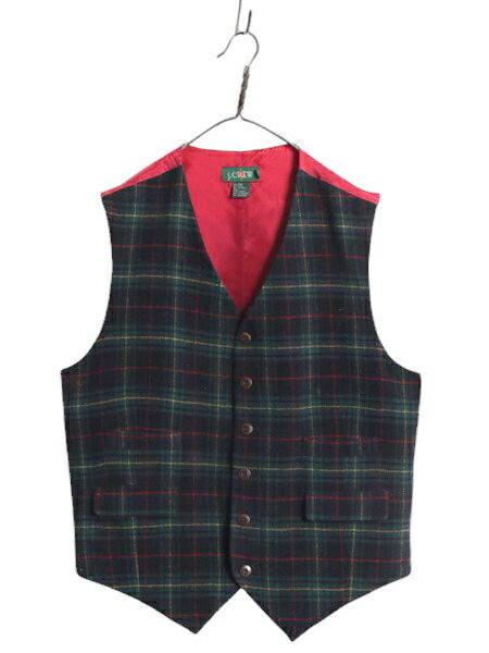 90s J CREW チェック テーラード ベスト レディース L / オールド 旧タグ ジェイクルー 巨人タグ ウール ナイロン カシミヤ 前開き 重ね着