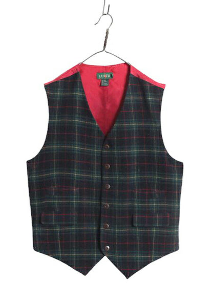 90s J CREW チェック テーラード ベスト レディース L / オールド 旧タグ ジェイクルー 巨人タグ ウール ナイロン カシミヤ 前開き 重ね着