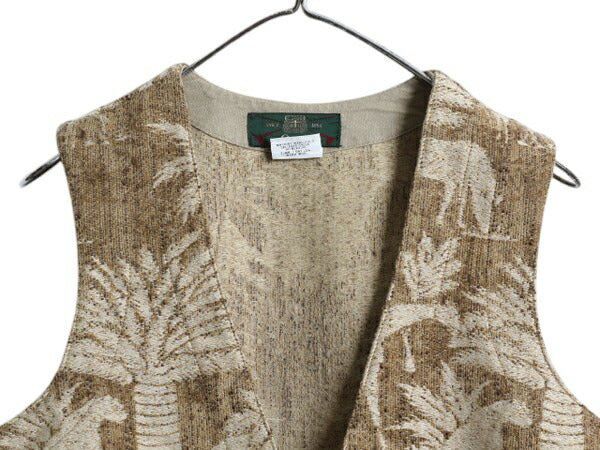 90s USA製 オービス サファリ 織柄 ベスト レディース S 旧タグ オールド ORVIS アウトドア 前開き 重ね着 ノースリーブ 羽織り アメリカ製