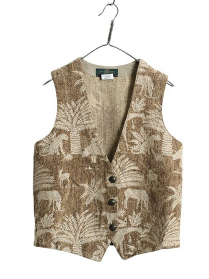 90s USA製 オービス サファリ 織柄 ベスト レディース S 旧タグ オールド ORVIS アウトドア 前開き 重ね着 ノースリーブ 羽織り アメリカ製