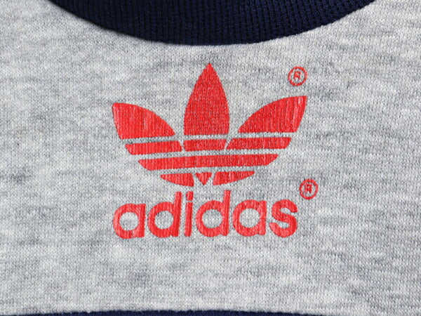 80s アディダス トレフォイル ロゴ プリント スウェット キッズ ベビー 60cm 70cm 古着 adidas ヴィンテージ 裏起毛 ツートン 子供 3ライン