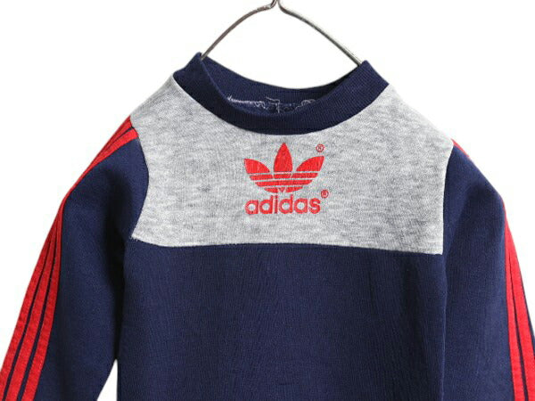 80s アディダス トレフォイル ロゴ プリント スウェット キッズ ベビー 60cm 70cm 古着 adidas ヴィンテージ 裏起毛 ツートン 子供 3ライン