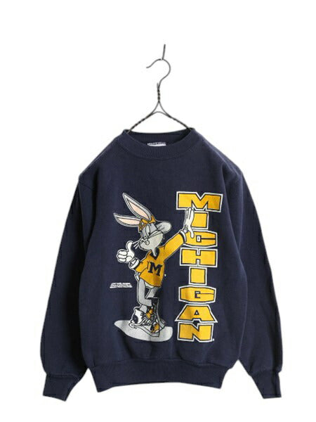 90s USA製 ワーナー バックスバニー カレッジ プリント スウェット キッズ 130cm 程 古着 オールド キャラクター イラスト トレーナー 子供