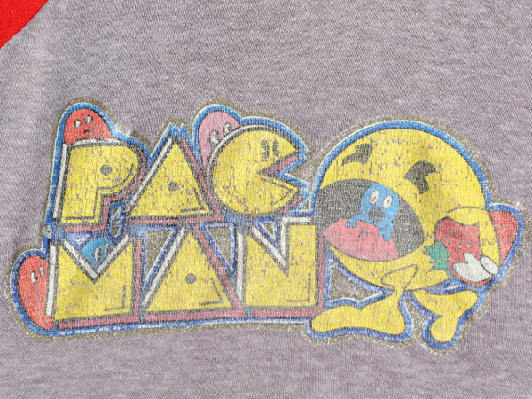 80s パックマン プリント スウェット パーカー キッズ ベビー 80cm 90cm 程 古着 80年代 ヴィンテージ キャラクター ツートン プルオーバー