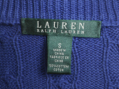 LAUREN ラルフローレン 襟付き Vネック ケーブル ニット セーター レディース S / 古着 ポロ コットン 無地 ポニー無し 長袖ニット ブルー