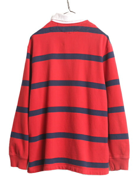 90s ポロ ラルフローレン ボーダー スウェット ラガーシャツ メンズ XL 古着 90年代 オールド ラグビーシャツ 大きいサイズ 裏起毛 2トーン