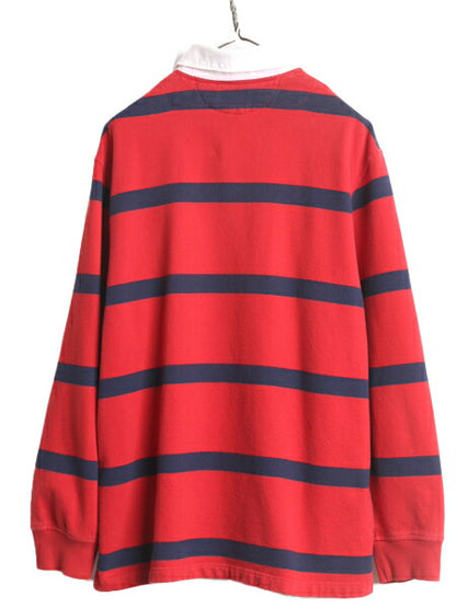 90s ポロ ラルフローレン ボーダー スウェット ラガーシャツ メンズ XL 古着 90年代 オールド ラグビーシャツ 大きいサイズ 裏起毛 2トーン