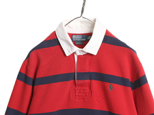 90s ポロ ラルフローレン ボーダー スウェット ラガーシャツ メンズ XL 古着 90年代 オールド ラグビーシャツ 大きいサイズ 裏起毛 2トーン
