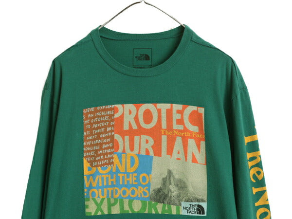 US企画 ノースフェイス グラフィック プリント 長袖 Tシャツ メンズ S / 古着 The North Face アウトドア ロンT ロングスリーブ 袖プリント