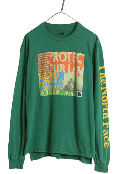 US企画 ノースフェイス グラフィック プリント 長袖 Tシャツ メンズ S / 古着 The North Face アウトドア ロンT ロングスリーブ 袖プリント