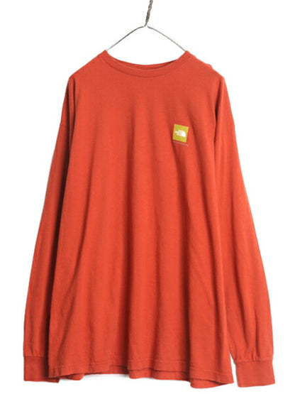 ノースフェイス 両面 プリント 長袖 Tシャツ メンズ XL / The North Face アウトドア ロンT グラフィック イラスト クルーネック オレンジ
