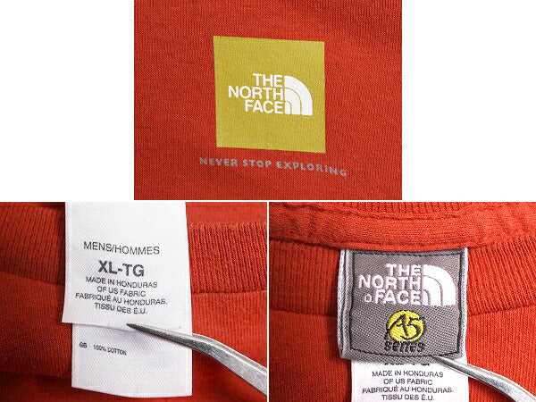 ノースフェイス 両面 プリント 長袖 Tシャツ メンズ XL / The North Face アウトドア ロンT グラフィック イラスト クルーネック オレンジ