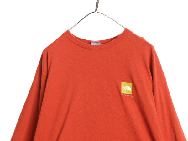 ノースフェイス 両面 プリント 長袖 Tシャツ メンズ XL / The North Face アウトドア ロンT グラフィック イラスト クルーネック オレンジ