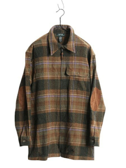 00s ローレン ラルフローレン チェック シャツ ジャケット レディース M ポロ ラム ウール フルジップ 長袖シャツ ボックス エルボーパッチ