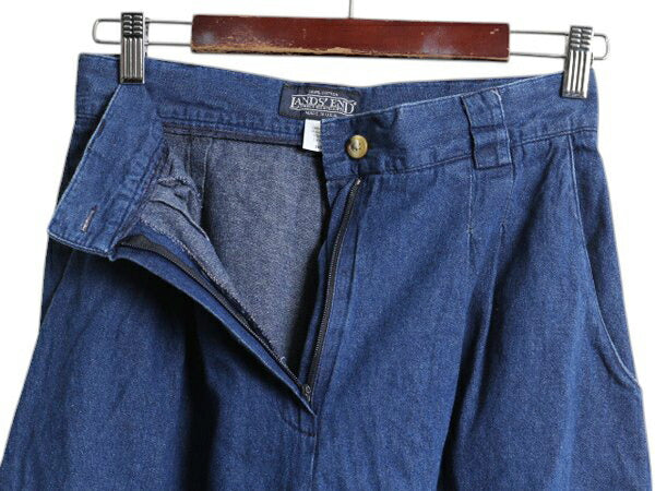 90s USA製 ランズエンド デニム キュロット パンツ レディース S 程 / 古着 オールド コットン ロング丈 ワイドパンツ ツータック ゆったり