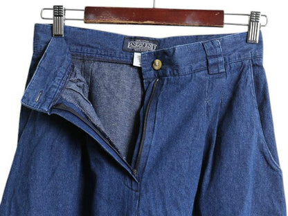 90s USA製 ランズエンド デニム キュロット パンツ レディース S 程 / 古着 オールド コットン ロング丈 ワイドパンツ ツータック ゆったり