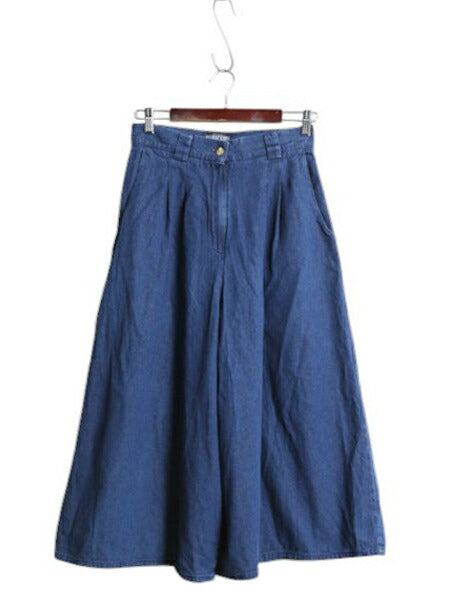 90s USA製 ランズエンド デニム キュロット パンツ レディース S 程 / 古着 オールド コットン ロング丈 ワイドパンツ ツータック ゆったり