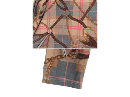 ローレン ラルフローレン 総柄 長袖 Tシャツ レディース L ロンT カットソー ストレッチ コットン 薄手 馬具 チェーン ビット マルチカラー