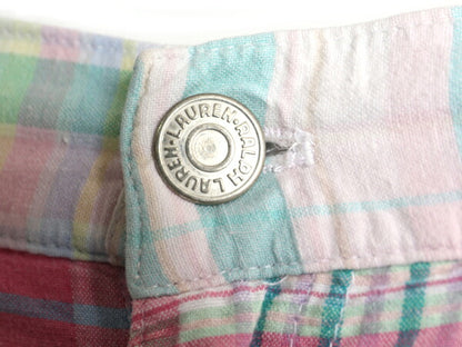90s ローレン ラルフローレン パッチワーク クロップド パンツ レディース XL オールド ポロ マドラス チェック コットン ノータック 7分丈