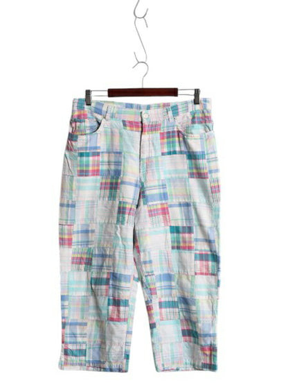 90s ローレン ラルフローレン パッチワーク クロップド パンツ レディース XL オールド ポロ マドラス チェック コットン ノータック 7分丈