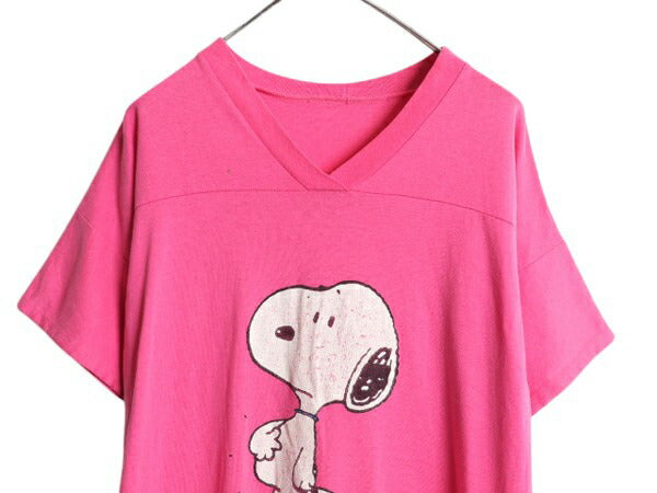 70s 80s スヌーピー プリント 半袖 Tシャツ レディース XL 古着 ヴィンテージ キャラクター フットボール タイプ ワンピース 大きいサイズ