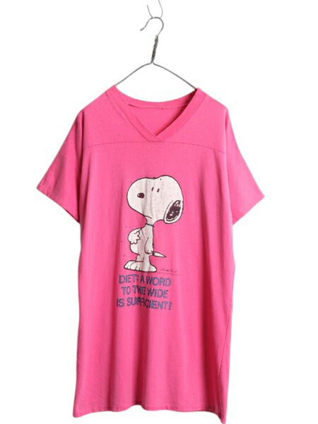 70s 80s スヌーピー プリント 半袖 Tシャツ レディース XL 古着 ヴィンテージ キャラクター フットボール タイプ ワンピース 大きいサイズ