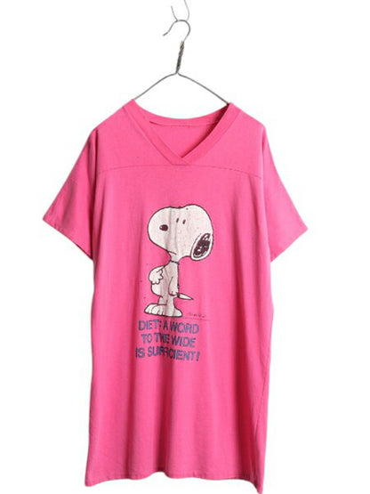 70s 80s スヌーピー プリント 半袖 Tシャツ レディース XL 古着 ヴィンテージ キャラクター フットボール タイプ ワンピース 大きいサイズ