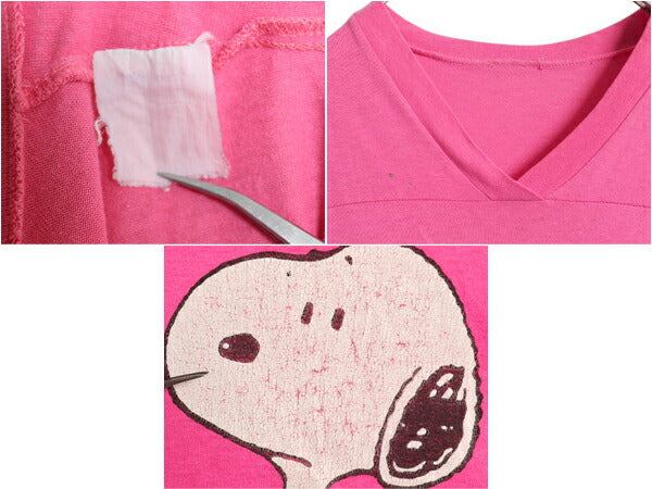 70s 80s スヌーピー プリント 半袖 Tシャツ レディース XL 古着 ヴィンテージ キャラクター フットボール タイプ ワンピース 大きいサイズ