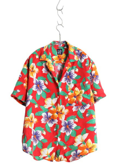 90s オールド ギャップ 半袖 アロハ シャツ レディース M / オールド 100% レーヨン 半袖シャツ ループ留め オープンカラー 開襟 ゆったり