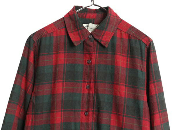 90s エディーバウアー チェック フランネル ロング シャツ ワンピース レディース M / オールド ネルシャツ アウトドア コットン ロング丈