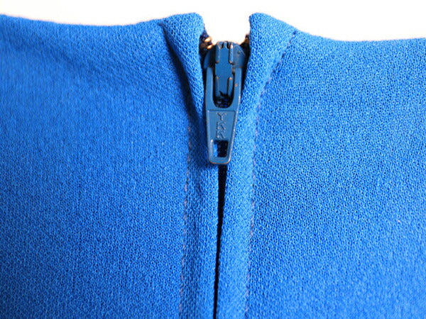 70s USA製 Heury Lee カシュクール 長袖 ワンピース レディース M 程 ヴィンテージ ミモレ丈 ドレス きれいめ シンプル 透け感 無地 ブルー
