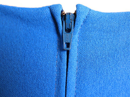 70s USA製 Heury Lee カシュクール 長袖 ワンピース レディース M 程 ヴィンテージ ミモレ丈 ドレス きれいめ シンプル 透け感 無地 ブルー