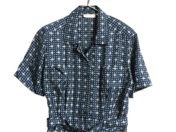 70s 80s ブルックスブラザーズ 総柄 オープンカラー 半袖 シャツ ワンピース レディース M 程 ヴィンテージ 100% シルク ロング丈 きれいめ