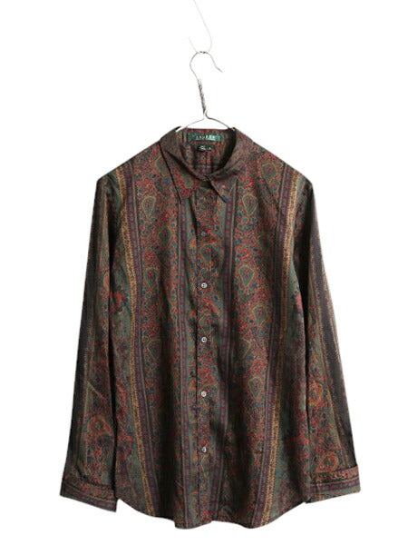 00s ローレン ラルフローレン 総柄 長袖 シャツ レディース XL 古着 オールド ポロ 薄手 コットン ドレス ブラウス きれいめ 大きいサイズ