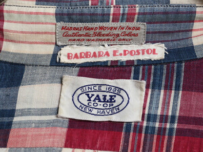 60s YALE CO-OP 3点留め ボタンダウン 半袖 シャツ レディース XS 程 ヴィンテージ インディアン マドラス チェック プルオーバー BD 薄手