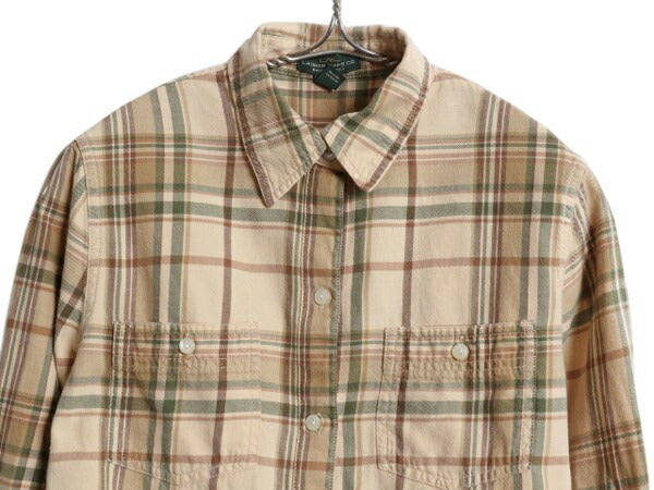 00s ローレンジーンズ ラルフローレン チェック 長袖 フランネル シャツ レディース M オールド ポロ コットン ネルシャツ 長袖シャツ 薄手