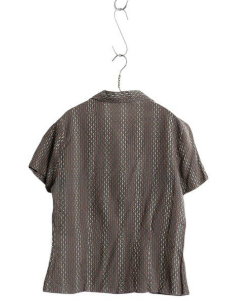 60s Dutchmaid 織柄入り 総柄 半袖 オープンカラー シャツ レディース XS 古着 ヴィンテージ ループ留め コットン ブラウス トップス 薄手
