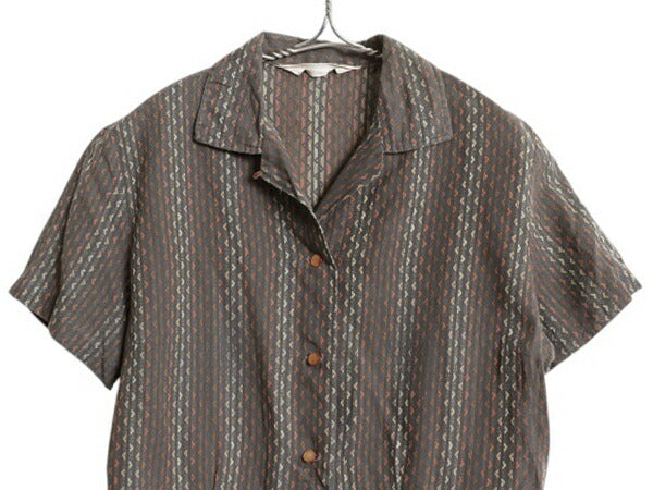60s Dutchmaid 織柄入り 総柄 半袖 オープンカラー シャツ レディース XS 古着 ヴィンテージ ループ留め コットン ブラウス トップス 薄手